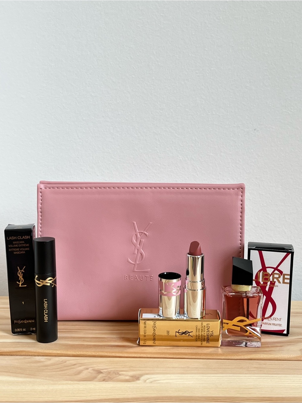 Yves Saint Laurent Pink Cosmetic Pouch & 3 Minis